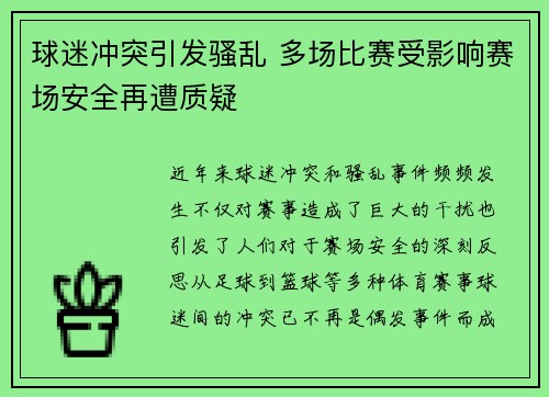 球迷冲突引发骚乱 多场比赛受影响赛场安全再遭质疑